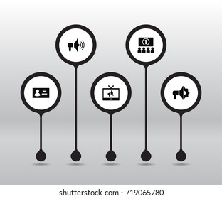 Set Of 5 Trade Icons Set.Collection Of Id, Auditorium, Ads And Other Elements.