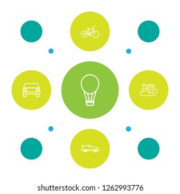 Set of 5 traffic icons line style set. Collection of airship, cabriolet, car and other elements.