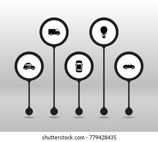 Set Of 5 Traffic Icons Set.Collection Of Caravan, Airship, Panorama And Other Elements.