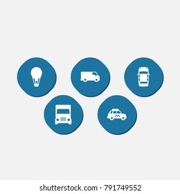 Set Of 5 Traffic Icons Set.Collection Of Airship, Taxicab, Caravan And Other Elements.