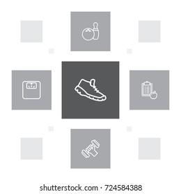 Set Of 5 Training Outline Icons Set.Collection Of Diet, Scales, Bowling And Other Elements.