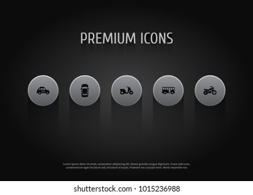 Set of 5 transport icons set. Collection of top, motorcycle, taxi and other elements.
