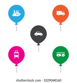 Set of 5 transport icons set. Collection of car, tram, bus and other elements.