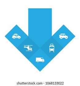 Set of 5 transport icons set. Collection of taxi, van, suv and other elements.