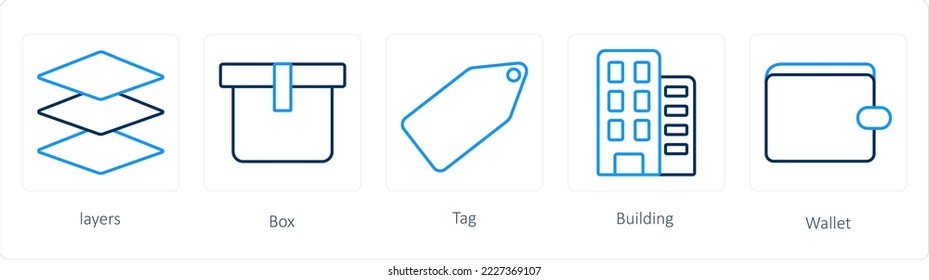 Un conjunto de 5 iconos ui como capas, cuadro, paquete