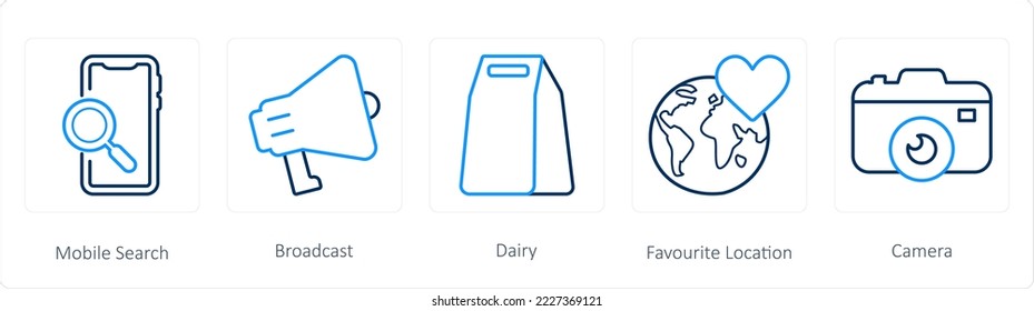 Un conjunto de 5 iconos ui como búsqueda móvil, difusión