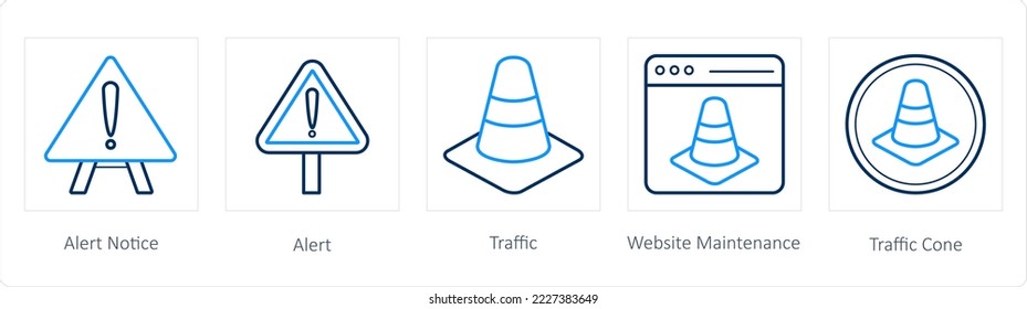 A set of 5 under maintenance icons such as alert notice, alert, warning