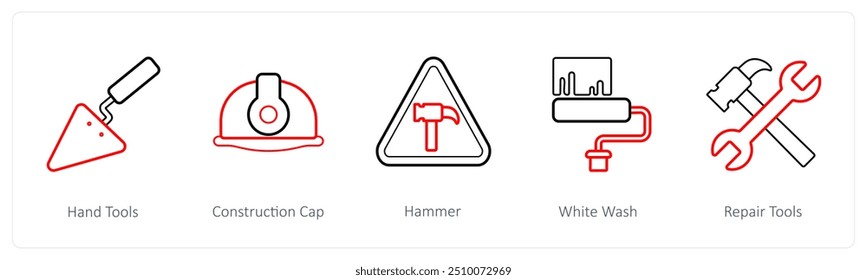 A set of 5 under maintenance icons such as hand tools, construction cap