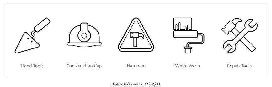 A set of 5 under maintenance icons such as hand tools, construction cap