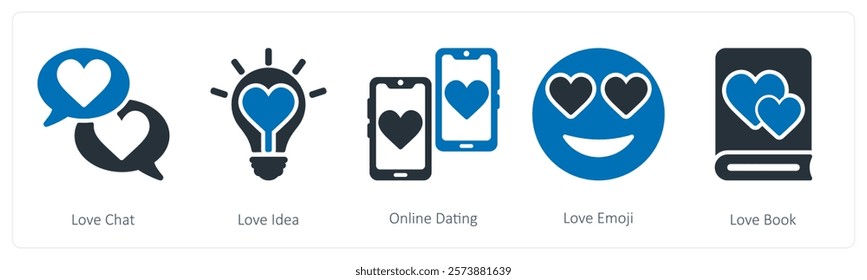 A set of 5 valentine's day icons as love chat, love idea, online dating