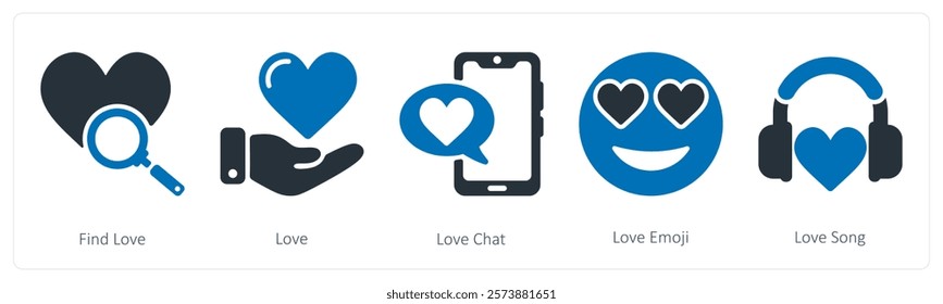 A set of 5 valentine's day icons as find love, love, love chat