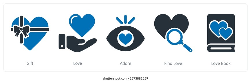 A set of 5 valentine's day icons as gift, love, adore