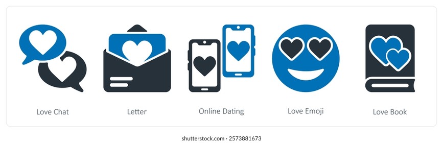 A set of 5 valentine's day icons as love chat, letter, online dating