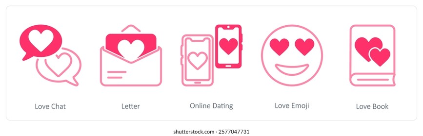 A set of 5 valentine's day icons as love chat, letter, online dating