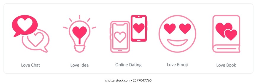 A set of 5 valentine's day icons as love chat, love idea, online dating