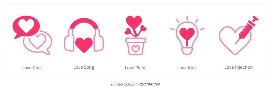 A set of 5 valentine's day icons as love chat, love song, love plant