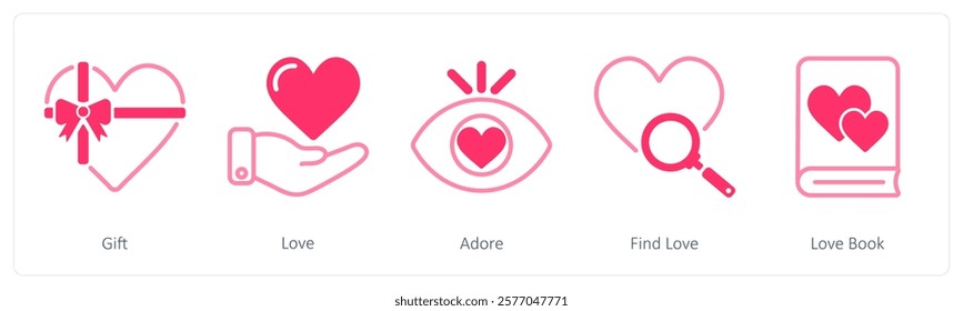 A set of 5 valentine's day icons as gift, love, adore