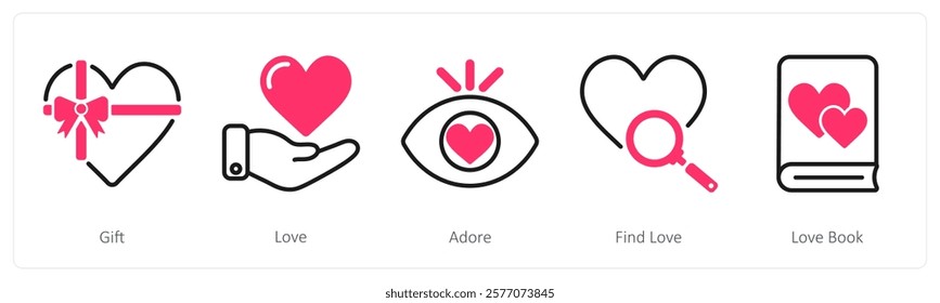 A set of 5 valentine's day icons as gift, love, adore