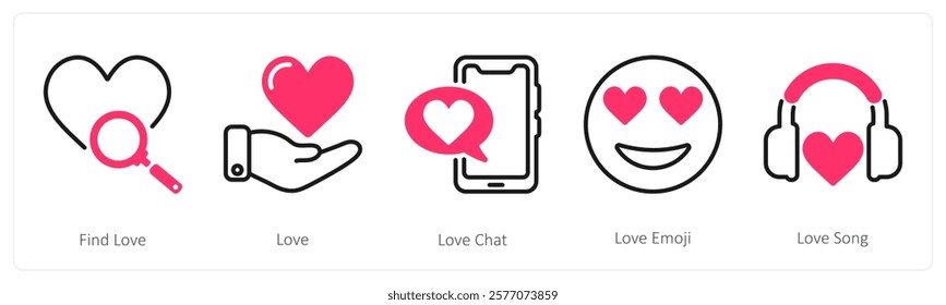 A set of 5 valentine's day icons as find love, love, love chat