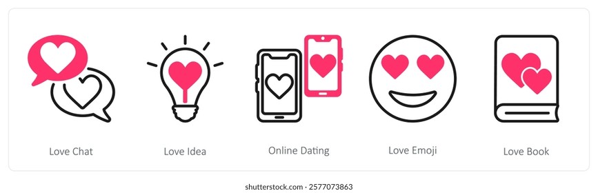 A set of 5 valentine's day icons as love chat, love idea, online dating