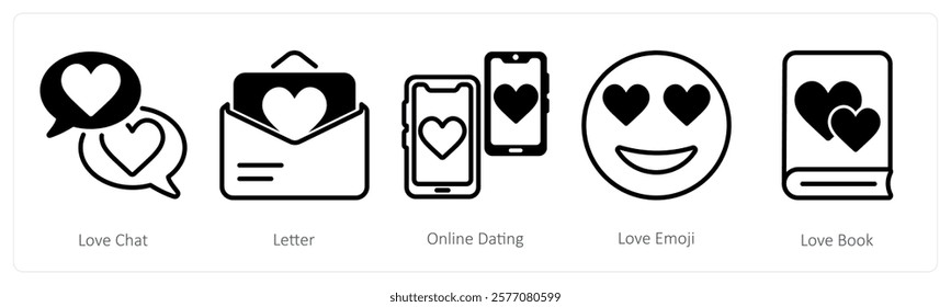 A set of 5 valentine's day icons as love chat, letter, online dating