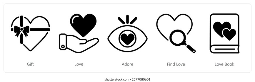 A set of 5 valentine's day icons as gift, love, adore