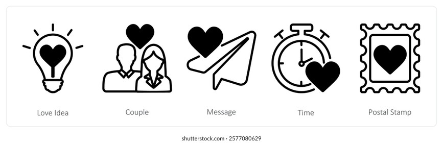 A set of 5 valentine's day icons as love idea, couple, message