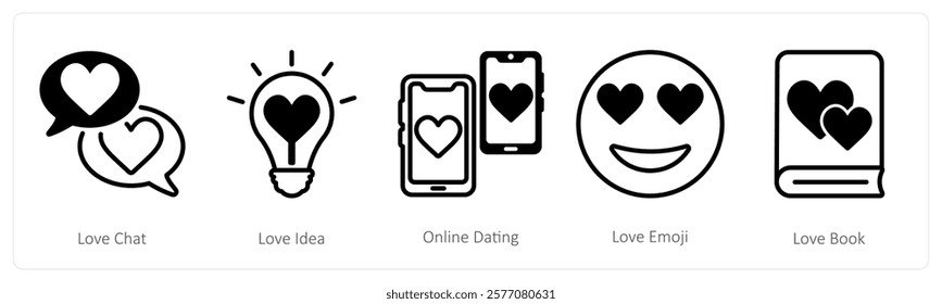 A set of 5 valentine's day icons as love chat, love idea, online dating