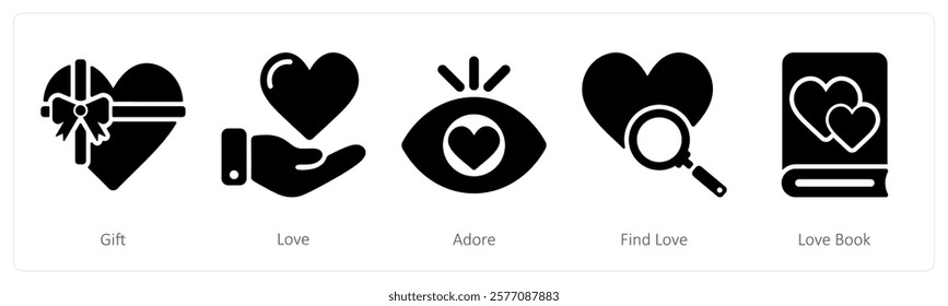 A set of 5 valentine's day icons as gift, love, adore