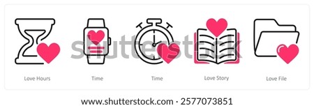 A set of 5 valentine's day icons as love hours, time, love story
