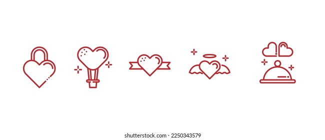 Set of 5 Valintine Line icons, thin icon Line style, vector illustration