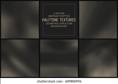 Set of 5 Vector Abstract Dotted Halftone Textures. Pale Radial Geometric Structure Background