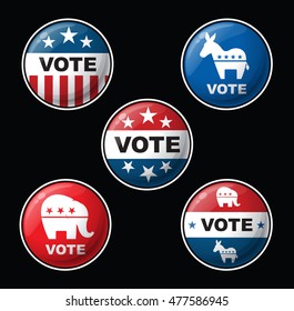 Set of 5 vector budges regarding voting in the American Presidential Election. EPS10 with transparencies