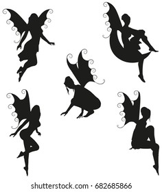 Set of 5 vector fairy silhouettes.