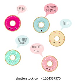 Set of 5 vector kawaii donuts for bullet journals, scrapbooking, stickers, etc.