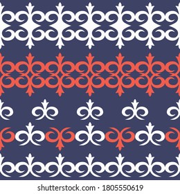 Set of 5 vector ornamental elements and motifs of Kazakh, Kyrgyz, Uzbek, national Asian decor for  borders, textile and print design. Isolated ornament. Vector illustration.