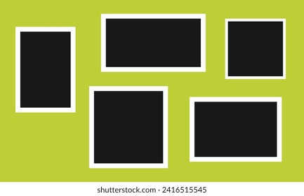Set of 5 vector photo frames with adhesive tape. Photo frame on isolated green color background. eps file 3.