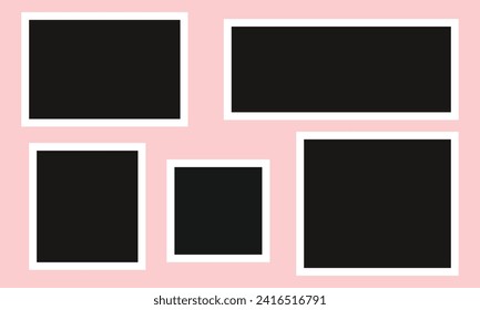 Set of 5 vector photo frames with adhesive tape. Photo frame on isolated pink color background. eps file 5.	
