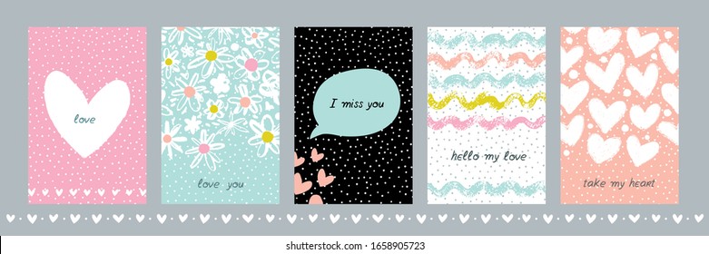 Set of 5 vector Valentine's inspired tags with hearts, simple flat style. Perfect for gift tags, greeting cards, etc.