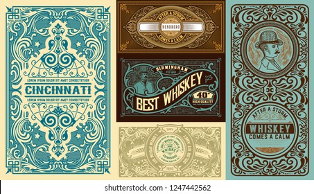 Set of 5 Vintage labels. Vector layered