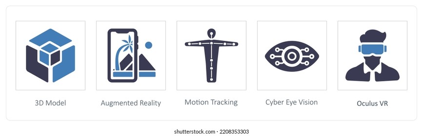 A set of 5 Virtual Reality icons such as 3D Model and Augmented Reality