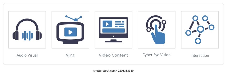 A Set Of 5 Virtual Reality Icons Such As Audio Visual, Vjing And Video Content
