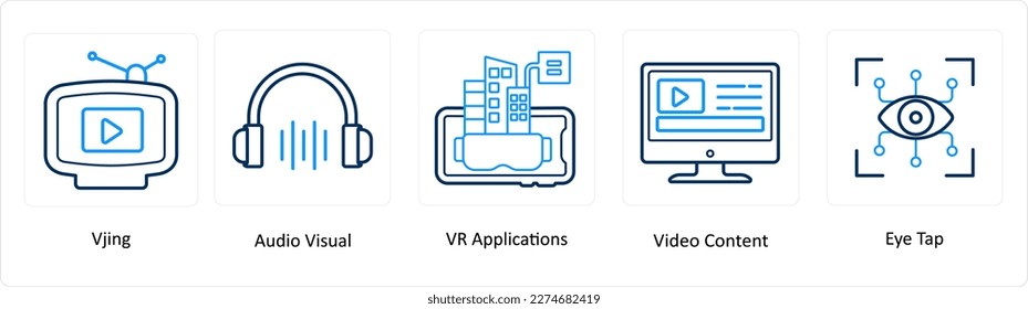 A set of 5 Virtual Reality icons as vjing, audio visual, vr applications