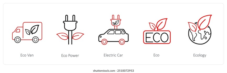 Un conjunto de 5 íconos de Clima como eco van, eco power