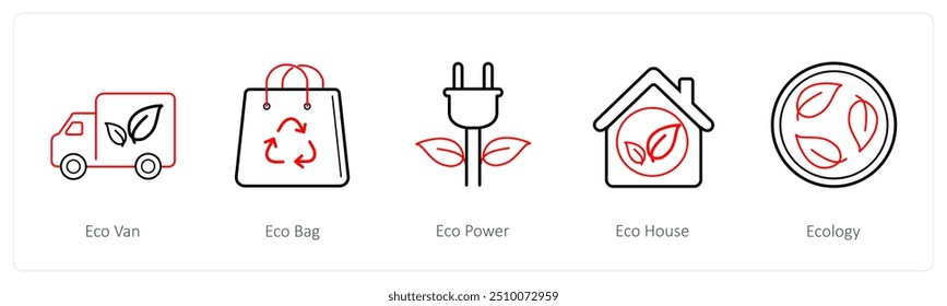 Un conjunto de 5 íconos de Clima como eco van, eco bag