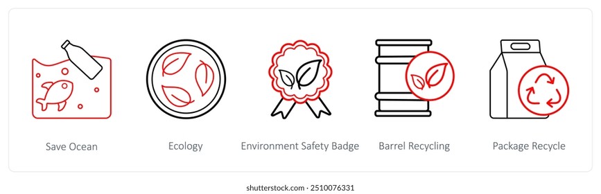 A set of 5 weather icons such as save ocean, ecology