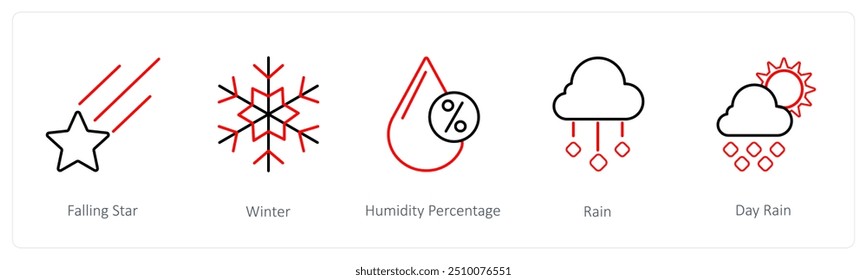 Un conjunto de 5 íconos de Clima como estrella que cae, invierno