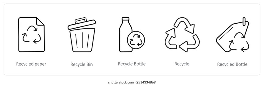 A set of 5 weather icons such as recycle paper, recycle bin