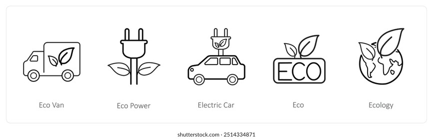 A set of 5 weather icons such as eco van, eco power