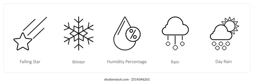 Un conjunto de 5 íconos de Clima como estrella que cae, invierno